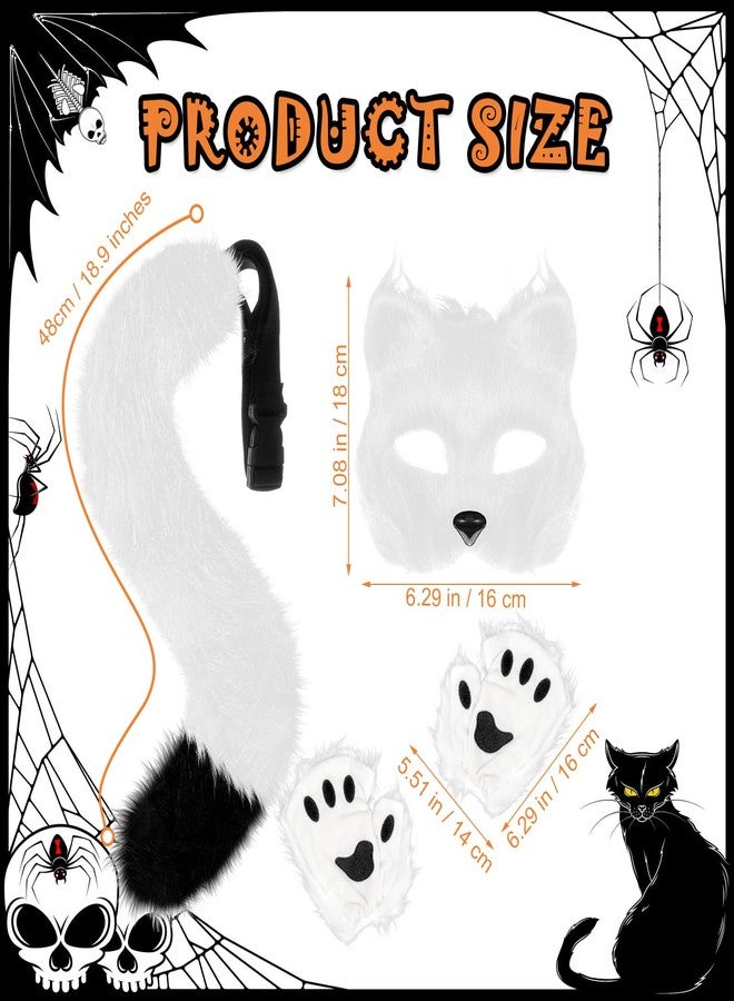 XEPST Furry Fox Wolf Cosplay Set with Mask Tail Paw Gloves, Animal Cosplay Costume Kit for Anime Fancy Dress Accessories Halloween Christmas Dress Up Carnival Role Play Party Supplies, White - Image 2